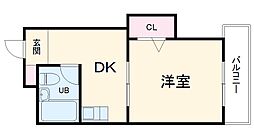 サンライフ末広 3階1DKの間取り