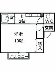 アーベインフラット 1Kの間取図画像