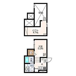 スプリングフォレスト壱番館 2階1Kの間取り