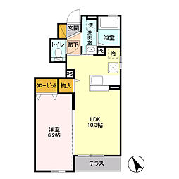 JR青梅線 中神駅 徒歩8分の賃貸アパート 1階1LDKの間取り