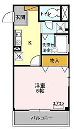シャレー馬橋 2階1Kの間取り