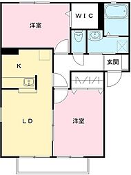アイムス　I棟 2階2LDKの間取り