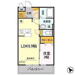 グリシーヌ　Ｂ 3階1LDKの間取り