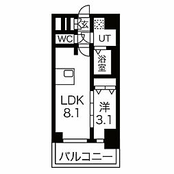 名古屋市営鶴舞線 浅間町駅 徒歩10分の賃貸マンション 3階1LDKの間取り