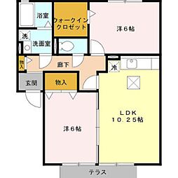 グランドゥールＢ 1階2LDKの間取り