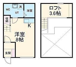 名鉄常滑線 道徳駅 徒歩1分の賃貸アパート 1階ワンルームの間取り