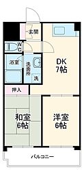 JR武蔵野線 東川口駅 徒歩8分の賃貸マンション 2階2DKの間取り