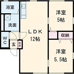 ヴィラ相生B 2階2LDKの間取り