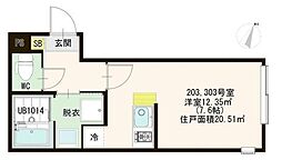 トレフェリクス東十条 2階ワンルームの間取り