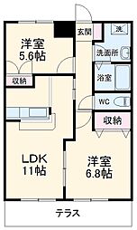 ラシーヌ 1階2LDKの間取り