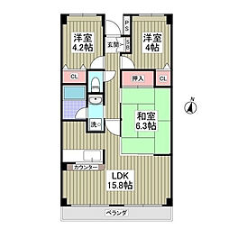 ヴィバーチェ武里 2階3LDKの間取り