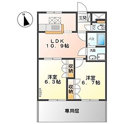 JR両毛線 伊勢崎駅 3.6kmの賃貸アパート 1階2LDKの間取り