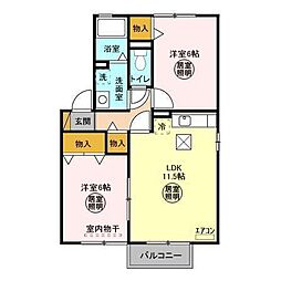 リベールコート 1階2LDKの間取り