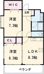 JR相模線 番田駅 徒歩23分の賃貸マンション 1階2LDKの間取り