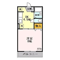 コートグレイス 2階1DKの間取り