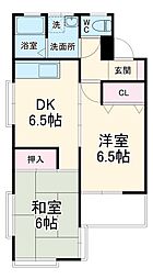 ドミール92 3階2DKの間取り