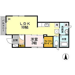 多摩都市モノレール 玉川上水駅 徒歩3分の賃貸アパート 1階1LDKの間取り