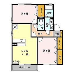 ピエルテル　六番館 2階2LDKの間取り