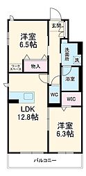 名古屋市営名城線 茶屋ヶ坂駅 徒歩25分の賃貸マンション 2階2LDKの間取り