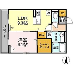 湘南新宿ライン高海 高崎駅 徒歩7分の賃貸アパート 2階1LDKの間取り