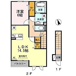 サウスユーコート 2階1LDKの間取り