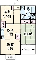グランディール山中 1階3DKの間取り