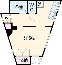 栄ミリオンコーポ第2 2階1Kの間取り