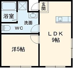 JR青梅線 福生駅 徒歩5分の賃貸マンション 2階1LDKの間取り