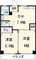 ローズレジデンス 1階2DKの間取り