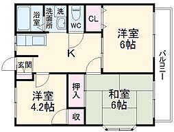 グリーンホーム風間 2階3DKの間取り