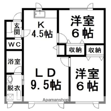 北海道北見市美芳町３丁目(賃貸アパート2LDK・1階・55.06㎡)の写真 その2