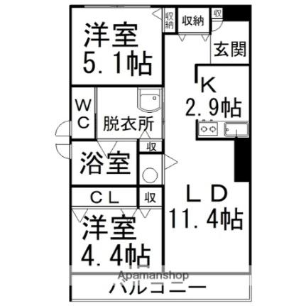 ｍｏｔｔｏたくま宿 ｜北海道北見市大町(賃貸マンション2LDK・2階・55.98㎡)の写真 その2