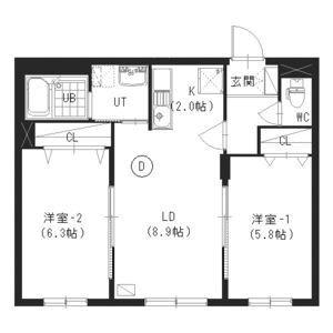 ワイズ白石 201｜北海道札幌市白石区東札幌四条６丁目(賃貸マンション2LDK・2階・50.56㎡)の写真 その2