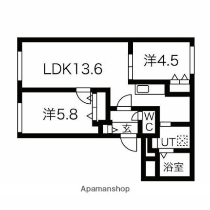 ブランシャールＣＮひばりが丘 201｜北海道札幌市厚別区厚別中央一条３丁目(賃貸マンション2LDK・2階・51.27㎡)の写真 その2