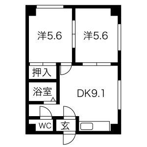 プレステージＳＴ 302｜北海道札幌市東区北四十四条東１５丁目(賃貸マンション2DK・3階・40.16㎡)の写真 その2