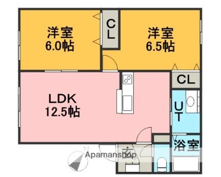 リバーコート 203｜北海道札幌市清田区真栄二条１丁目(賃貸アパート2LDK・2階・53.98㎡)の写真 その2