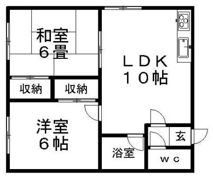 桑島マンションＡ 201｜北海道札幌市清田区北野一条２丁目(賃貸アパート2LDK・2階・41.01㎡)の写真 その2