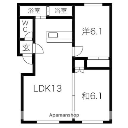 グローバル南平岸 405｜北海道札幌市豊平区平岸四条１３丁目(賃貸マンション2LDK・4階・55.14㎡)の写真 その2