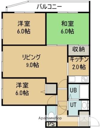 ロクゴーリーブル五稜郭 402｜北海道函館市五稜郭町(賃貸マンション3LDK・4階・66.28㎡)の写真 その2