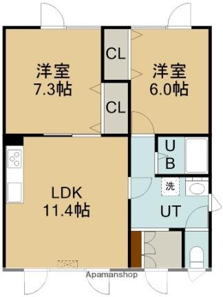 メゾン洋 2階右｜北海道北斗市久根別１丁目(賃貸アパート2LDK・2階・64.82㎡)の写真 その2