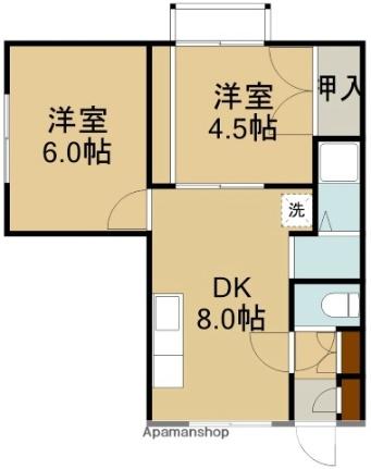 シャトーフラワー城 301｜北海道函館市海岸町(賃貸マンション2DK・3階・43.80㎡)の写真 その2