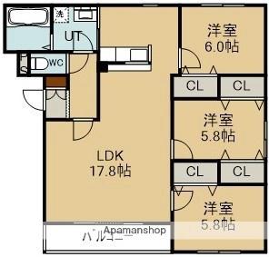 セゾンクレールIII 304｜北海道函館市花園町(賃貸マンション3LDK・3階・81.55㎡)の写真 その2