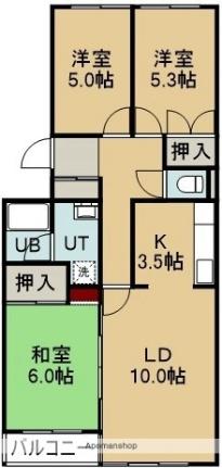 五稜郭パークサイド 301｜北海道函館市五稜郭町(賃貸マンション3LDK・3階・66.91㎡)の写真 その2