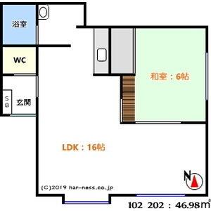 リバーウエスト175 202｜北海道札幌市中央区南十七条西５丁目(賃貸アパート1LDK・3階・46.98㎡)の写真 その2