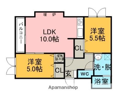 ビィラアンスブルージュI  ｜ 北海道室蘭市築地町（賃貸マンション2LDK・2階・52.07㎡） その2