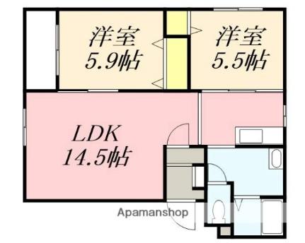 マンションきむら 401｜北海道函館市新川町(賃貸マンション2LDK・4階・54.26㎡)の写真 その2