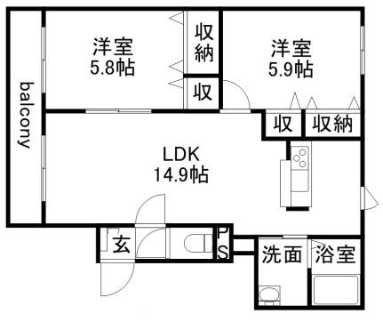 メゾン・ブランシェ西野 103｜北海道札幌市西区西野三条９丁目(賃貸マンション2LDK・1階・57.01㎡)の写真 その2