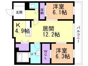 ＢａｍｂｉｎｏＹａｍａｎｏｔｅ 0201｜北海道札幌市西区山の手一条１２丁目(賃貸マンション2LDK・2階・73.24㎡)の写真 その2