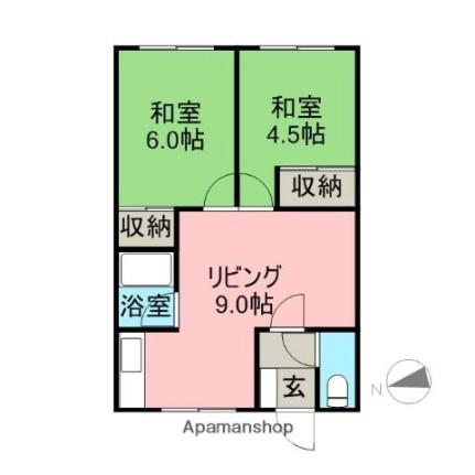 アポロ ｜北海道滝川市西町１丁目(賃貸アパート2DK・2階・44.55㎡)の写真 その2