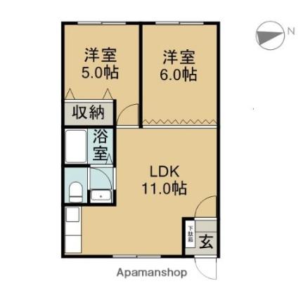 ユーコーポＢ ｜北海道芦別市北五条西１丁目(賃貸アパート2DK・2階・43.74㎡)の写真 その2